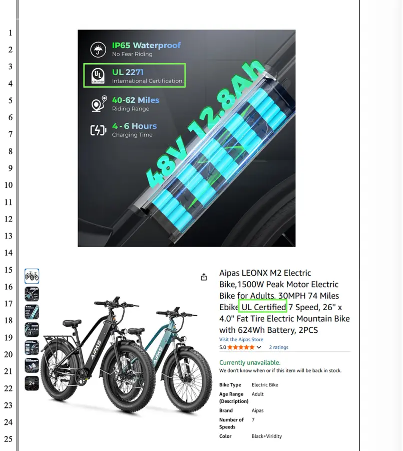Amazon and UL Win Injunction Over Fake UL Certification Claims on E-Bikes and E-Scooters